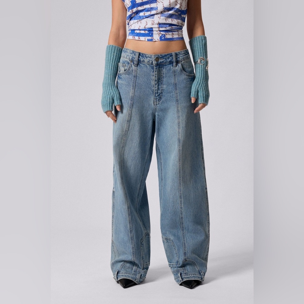 Desigual Straight Jeans with Inverted Effect Waistband Hem Size 12
